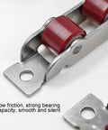 Close-up of Double Wheel Window Pulley Kit With Screws For 14mm Slot Width Sliding Windows And Doors, stainless steel and copper roller