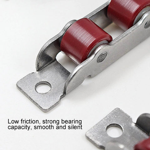 Close-up of Double Wheel Window Pulley Kit With Screws For 14mm Slot Width Sliding Windows And Doors, stainless steel and copper roller