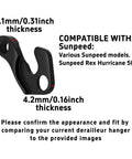 Heavy Duty Derailleur Hanger Replacement 2 Pack for MTB and Road Bikes, Black Aluminum, Thickness 8.1mm and 4.2mm