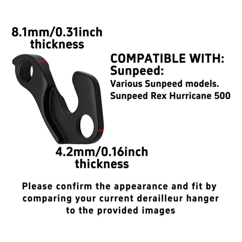 Heavy Duty Derailleur Hanger Replacement 2 Pack for MTB and Road Bikes, Black Aluminum, Thickness 8.1mm and 4.2mm