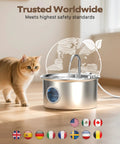 Cat near Stainless Steel Cat Water Fountain 88oz 2.6L Quiet Indoor Pet Water Dispenser For Cats And Small Animals