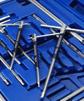 10 Piece Metric 3 Way T Type Hex Wrench Set With Sliding Top And Detent Ball Lock Converts To L Shape in blue carry case