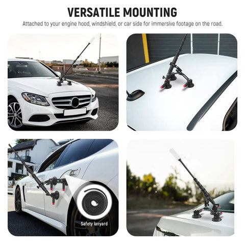Triple Suction Cup Car Mount Kit For Dope POV Driving Shots With Insta360 X5 X4 GoPro DJI Osmo 360 Cameras on car hood and roof