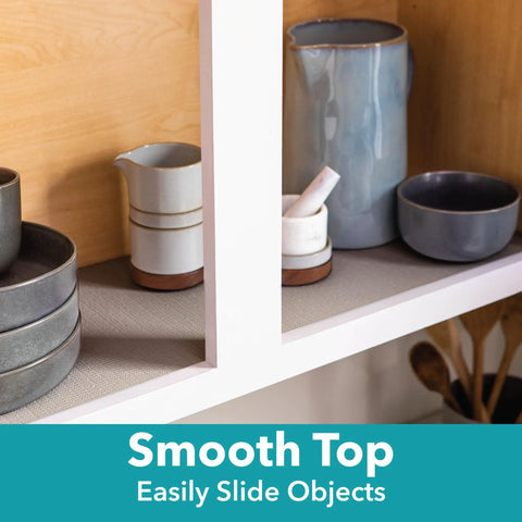Non Adhesive Non Slip Shelf Liner For Cabinets And Drawers, Gray Marble Pattern, 12 Inch Wide By 10 Feet Long, in use on kitchen cabinet shelf