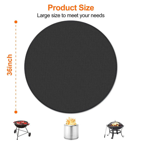 36 Inch Fire Pit Mat For Outdoor Grills And Fireplaces Double Sided Fireproof Waterproof Floor Protector displayed with size guide
