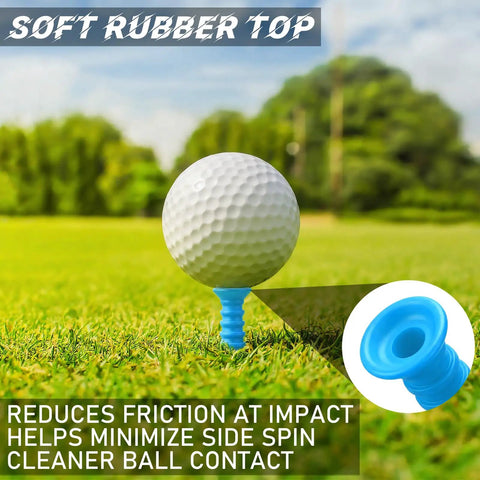 Golf ball on soft rubber top tee from 20 Pack Plastic Golf Tees With Soft Rubber Top, 3.25 Inch Tees That Cut Friction And Side Spin