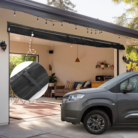Heavy Duty 16x7 Ft Magnetic Garage Door Screen With Weighted Bottom For Two Car Garage, fully installed exterior view