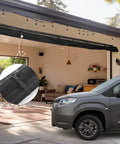 Garage Door Screen 9x8 Feet Magnetic Closure Heavy Duty With Weighted Bottom Self Sealing Fiberglass Mesh setup on open garage.