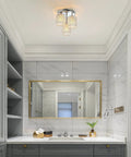 Dope Crystal Semi Flush Mount Ceiling Light With Three Lights, Modern Chrome Finish Crystal Chandelier in bathroom setting