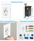 White Usb-C Wall Outlet With Built In Night Light 20 Pack 24W Quick Charge Adapter, showing standard size and easy installation details.