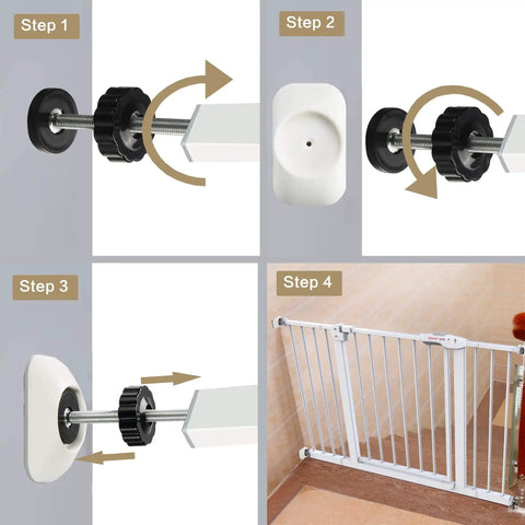 Instructions showing Hella Sturdy Baby Gate Extender Kit Four Pack M8 Threaded Spindle Rods for smooth installation steps.