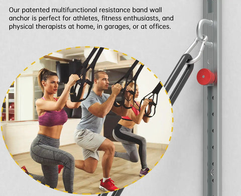 Adjustable Resistance Band Wall Anchor For Quick Home Gym Flex And Space Saving Workouts Targeting Every Muscle Group with two users exercising.
