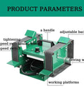 Robust 1850 Watt Dual Head Bench Grinder And Belt Sander Station With Adjustable 12000 Rpm Motor And Twenty Premium Abrasive Belts close-up of parts including handle and speed switch.