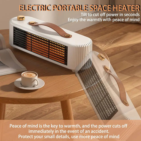 Compact PTC Ceramic Desktop Space Heater For Home Office And Bedroom, Portable Mini Heater With Rapid 3 Second Warmth on table