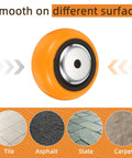 Heavy Duty 4 Inch Caster Wheels 4 Pack Industrial Rollers with brackets, smooth rolling on tile, asphalt, slate, and carpet surfaces.
