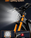 LED lighting system on All Terrain Electric Dirt Bike For Adults And Teens With 4500W Peak Motor, 40 MPH Top Speed, 100 Mile Range
