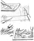 Illustration of 20 Piece Leather Carving And Stamping Tools Set For DIY Saddle Making With Swivel Hammer And Dual Tipped Pens.