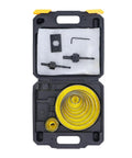 16 Piece Hole Saw Kit With High Speed Steel Cutting Tools Made For Electricians And Workshop Pros Who Wanna Cut Cleanly Through Wood And Metal Without Breaking A Sweat Or Spending All Day On The Job, open case