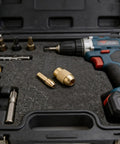 Grab These 11 Piece High Precision Copper Collet Chuck For Your Rotary Tool! Detailed view showing copper collet and drill in organized case.