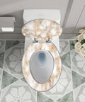 Elongated Toilet Seat Resin for Bathroom with marble design, measuring 14.5 x 18.5 inches, installed on a toilet.