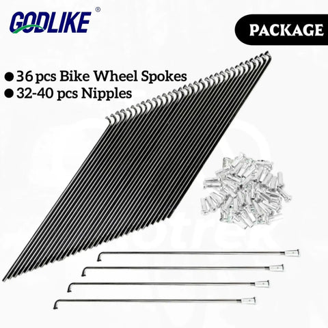 14G J Bend Bicycle Steel Spokes Set Of 36 With Nipples Black 256 To 305 Millimeter Length Straight Head