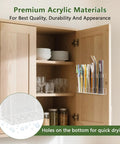 Premium Acrylic Straw Holder For Cabinet Door Split Design Hella Spacious Tumbler Organizer With Adjustable Height And Ultra Sticky Backing for storing straws, featuring drain holes in a stylish cabinet setting.