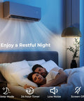 Top Shelf 30000 BTU Three Zone Ductless Mini Split Air Conditioner And Heat Pump With Advanced Inverter Technology 23 SEER2 Rating cooling a bedroom at night.