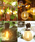 Outdoor String Lights 55 Ft Shatterproof LED Patio Lights With 26 Dimmable G40 Bulbs 2200K Waterproof IP65 on porch in elements