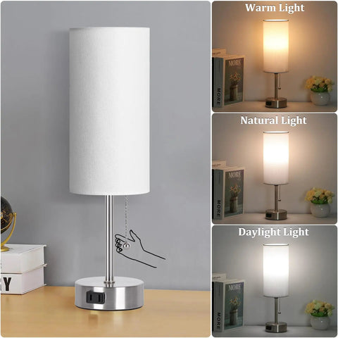 Cozy Nightstand Table Lamp With Pull Chain Three Color Modes Warm White Neutral White Cool White Built In AC Outlet Bulb Included