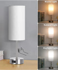 Touch Control Bedside Lamp With USB A And USB C Ports, 3-Way Dimmable Nightstand Light With White Fabric Shade In Warm, Natural, Daylight