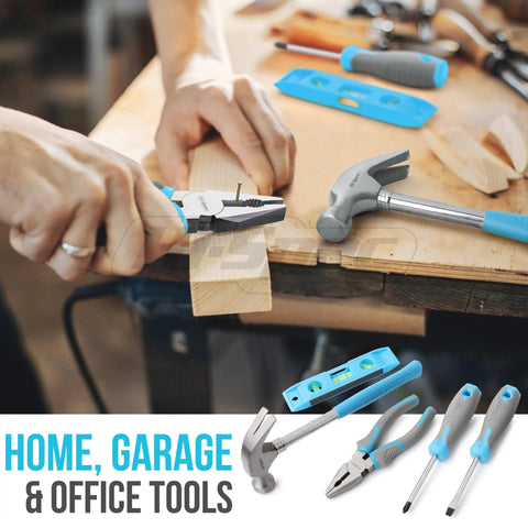Household Starter Tool Kit With Portable Toolbox For Dorm Rooms Blue, 38 Piece DIY Essentials For Home Repairs And Small Projects, Magnetic Bit Driver With 28 Standard And Precision Bits, Multi Purpose Screwdriver Set For Quick Fixes, tools on wood