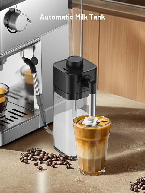 20 Bar Espresso Coffee Maker Delivering Smooth Barista Shots At Home With Fast Hot Cold Brew Options Built In Frother Intuitive Touch Controls Compact Setup For No Fuss Lattes And Everyday Coffee Vibes with automatic milk tank and layered coffee.