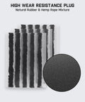 Heavy Duty Tire Repair Kit 24 Piece Universal Plug And Patch Set natural rubber plugs shown with detail.