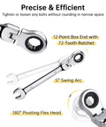 Flexible Ratchet Wrench Set 12 Piece 8 To 19mm Wrenches With Flex Head Gear Ring Chrome Vanadium Steel Durable Chrome Finish