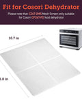 Fit for Cosori Dehydrator showing C267-2MS mesh screen size 10.7x11.8 inches for use with Cosori food dehydrator.