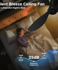 Silent operation of 52 Inch Black Ceiling Fan With Lights Remote Control Whisper Quiet DC Motor over a sleeping person