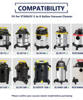 Compatibility chart for 15 Pack 5-8 Gallon Vacuum Bags For Wet Dry Vacs Fit Stanley SL18115 SL18116 SL18117 SL18158 And Porter-Cable models.