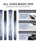 Scratch Removal Pen 2 Pack shown with instructions on application, drying, and applicability for car paint scratch repair.