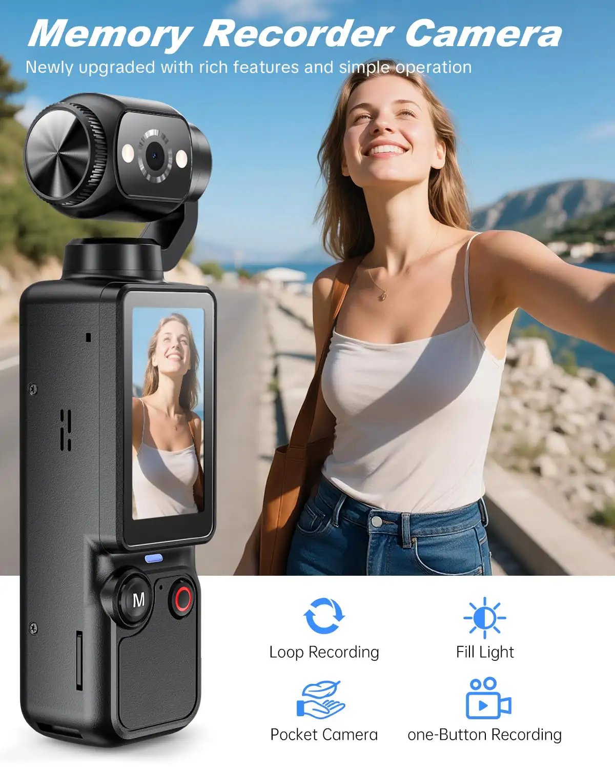 Pocket POV Camera With 180° Rotating Lens, Vlog Cam ✓