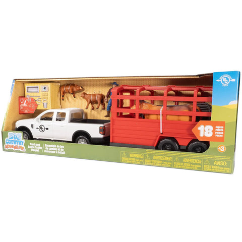 Totally Realistic Ranch Truck Playset With Lights And Sounds Cattle Trailer 18 Piece Farm Toy Set in packaging