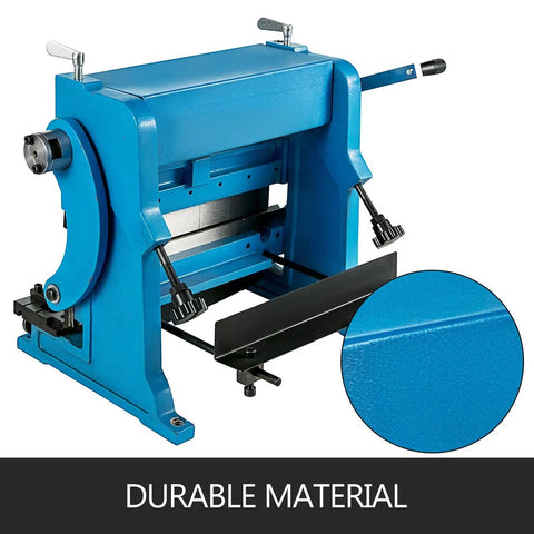 Straight Up Heavy Hitter 12 Inch Manual Sheet Metal Brake 3 In 1 Shear Roll Bender with durable blue cast iron frame.