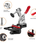 35mm Cabinet Door Concealed Hinge Jig With Quick Clamps And Snap-On Ruler detailing adjustable pressure plate and quick-release clip.