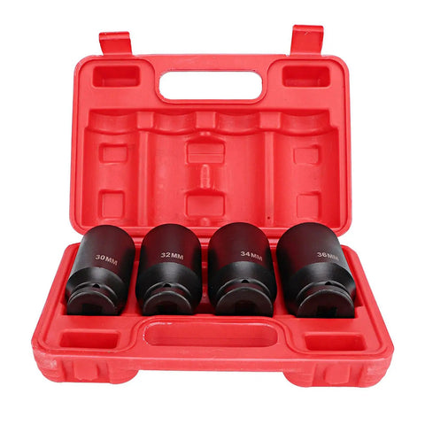 Pro Heavy Duty Impact Socket Set For Fastener Rotten Repair With 12 Point Adapter Kit To Fix Stripped Bolts And Nuts In Cars Or Trucks Quick And Easy Professional Grade Steel Tools 30-36mm in red case