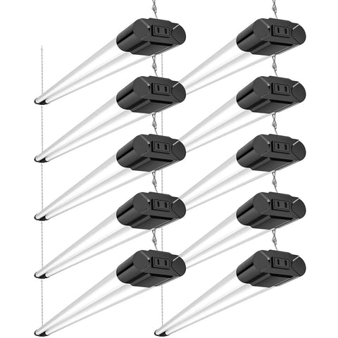 Linkable 10 Pack LED Shop Lights 4 Foot, 4400 Lumens, 6500K Cool Daylight, Garage Mega Bright Lighting, black integrated fixture