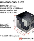 Diagram showing dimensions and capacity of Wall Mount 18U Server Rack Cabinet With 19 Inch Network Enclosure 18 Inch Deep Data Rack.