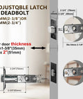 Black Exterior Handleset With Keyed Entry And Dummy Handle Set for Front, Back, and Side Doors, latch and deadbolt sizing diagram