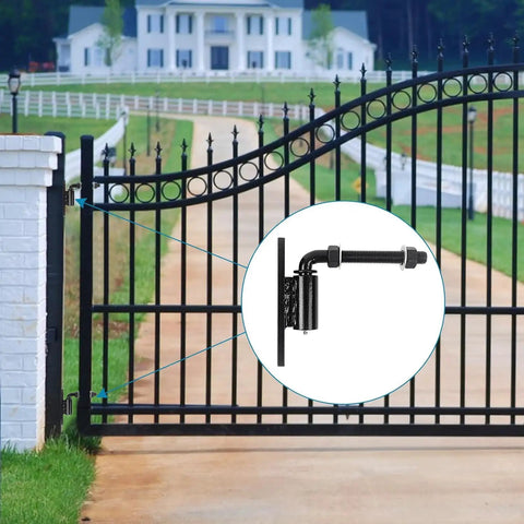 Beefy Three Quarter Inch J Bolt Gate Hinge For Large Driveway Gates Up To 1100 Pounds No Welding Lubricated Ball Bearing Hinge 2 Packs Bolt On Heavy Duty Swing Gate Hardware on black driveway gate
