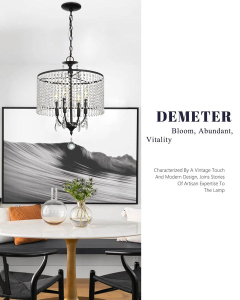 17 Inch Black Crystal Chandelier With Matte Black Frame Modern Mid Century Pendant Light Fixture E12 Base Over Dining Table