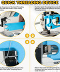 Instructions for using 4 In 1 Sewing Machine Needle Threader With Magnetic Tool, close-up images of threading process steps.
