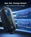 Smooth Setup And Slick Performance Level 1 And Level 2 EV Charger With J1772 Connector displayed with adjustable settings and timer.